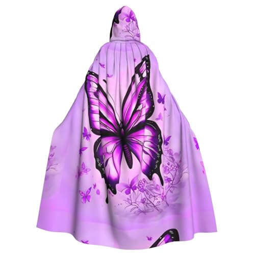 AoRom Violetter Schmetterling bedruckter Kapuzenumhang, Unisex-Umhang mit Kapuze, Umhang für Halloween, Weihnachten, Cosplay-Kostüme von AoRom