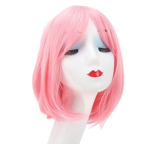 Aoaoy Bob Bob Rosa Kurzer Helm mit geradem Mund kurz mit Fransen für Studenten College Fluffy College Air Bangs mit einem vollen Helm von Aoaoy