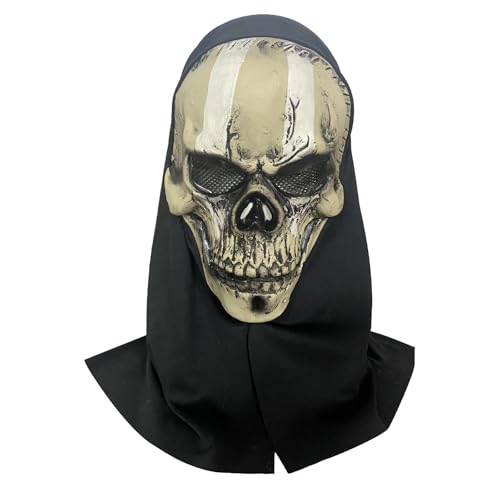 Aoaoy Halloween Gruselige Totenkopf-Vollgesichtsmaske, Kostümzubehör für Erwachsene, Langlebiges Realistisches Skelett, Maskerade-Partys für Halloween, Make-up, Abschlussball, Gruseliger (Tuch) von Aoaoy