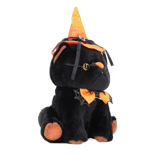 Aoaoy Halloween -Katzenpuppe, Anmutige Puppendekoration mit Hut für Festivals, Partys, Zuhause (Schwarze Katze und purpurer schwarzer Hut) von Aoaoy