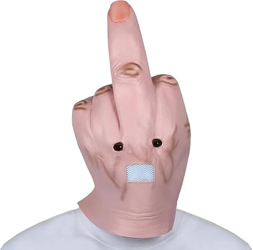 Halloween Mittelfinger Maske Erwachsene für Cosplay, Lustige Halloween Kostüm Gruselige Finger Verachten Kopfbedeckung Party Requisiten, Atmungsaktive Trick Kopfbedeckung Comic Spielzeug für von Aoaoy