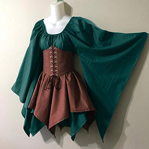 Aocase Renaissance-Waldelfen-Kostüm, Kleid mit Korsett, traditionelles irisches Kleid, mittelalterliches Halloween-Feenkleid von Aocase