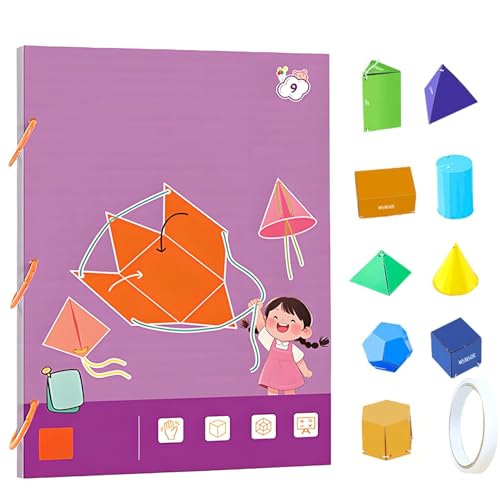 Pull String 3D Geometry Learning Book,3D Geometrie Lernbuch mit Zugschnur,Lehren Volumen&Oberfläche Formeln,Lernspielzeug mit 9/12/15 geometrischen Körpermodellen,Geometrie für Anfänger (9 Formen) von Aodejoy