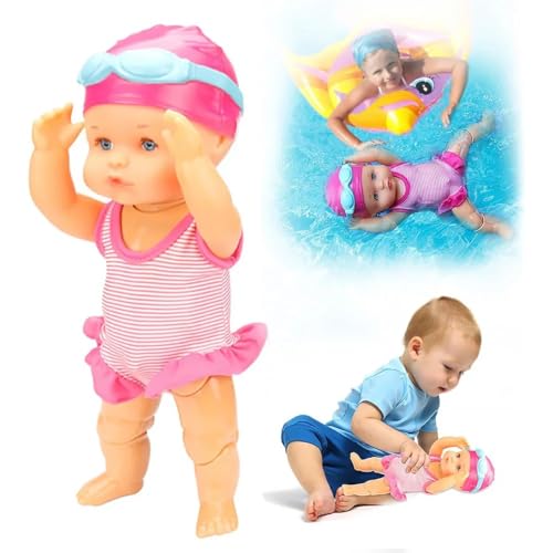 Schwimmer Puppe,15cm Schwimmende Puppe mit Gelenken,Wasserpuppe Kin-der Elektro-sches Spielzeug Wasserdicht,Elekt-rische Brustschwimmen,lustige mot-orisierte Schwimmpuppe für Mädchen Jungen (Rosa) von Aodejoy