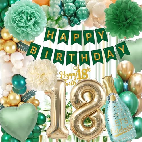 18. Geburtstag Deko Junge Mädchen, Geburtstagsdeko 18 mädchen,Grün Gold Luftballons 18 Geburtstag mit Happy Birthday Banner,Grün Folienballon 18 Zahl für 18 Geburtstagdeko 18. Geburtstag Deko Junge Mädchen, Geburtstagsdeko 18 mädchen,Grün Gold Luftballons 18 Geburtstag mit Happy Birthday Banner,Grün Folienballon 18 Zahl für 18 Geburtstagdeko von Aodmti