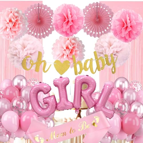 Babyparty Deko Mädchen, Rosa Baby Shower Deko, Baby Party Dekoration Girl mit Luftballons Rosa Gold, Babyparty Girlande,Boy Ballons für Babyshowerparty,Gender Reveal Party, Boy or Girl Deko von Aodmti