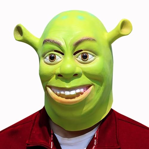 Aofonchy Halloween Grüne Latexmaske, Realistische 3D Monstermaske mit Ohren, Lustige Vollkopf-Tiermaske für Halloween Karneval Cosplay Mottopartys Requisiten von Aofonchy