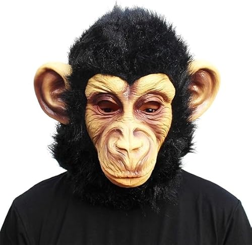 Gorilla Maske, Schwarz Schimpanse Realistische Latexmaske, Lustige Affe Kostüm Tier Kopfbedeckung Schimpansen-Kopfbedeckung Haarige Affen-Tiermaske für Halloween Karneval von Aofonchy