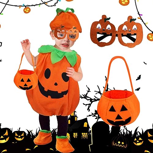 Aohcae 5PCS Kürbis Kostüm Kinder, Kürbis Kostüm mit Hut und Schuh halloween kostüm kinder Unisex Kostüm Baby Kürbis Kostüm Perfekt für Halloween, Karneval, Kostümparty (90) von Aohcae