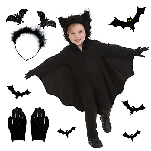Aohcae Fledermaus Kostüm Kinder, Kostüm Vampir Damen + Handschuhe + Fledermaus-Stirnband Fledermaus Umhang Damen Vampir Kostüm Mädchen (L) von Aohcae