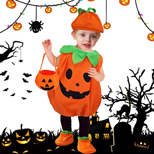 Aohcae Halloween Kostüm Kinder, Kürbis Kostüm 110CM mit Hut und Schuh Halloween Kürbis Kostüm Unisex Kostüm Baby Kürbis Kostüm Perfekt für Halloween, Karneval, Kostümparty (L) von Aohcae