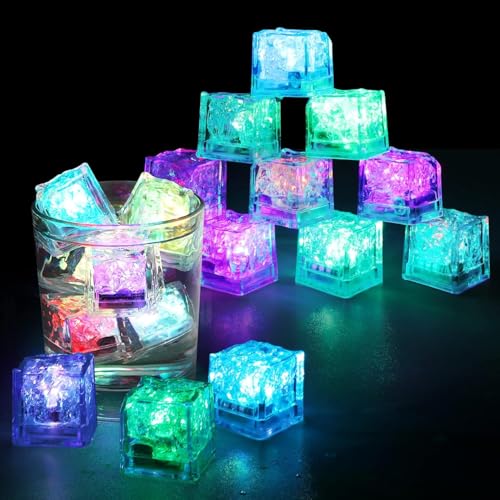 Aohcae 12 Stück LED Eiswürfel Badewannenspielzeug, Leuchte Eiswürfel mit Flüssigkeitssensor, LED Eiswürfel für Getränke, Eisspielzeug für Festival Hochzeit Party Bar Dekoration von Aohcae