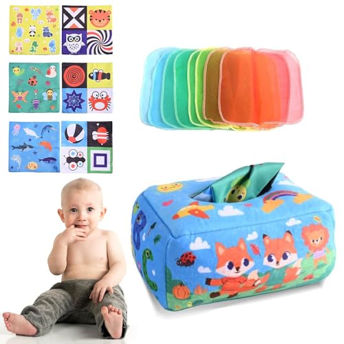 Aohcae Tücherbox Baby,Seidentücher Baby Sensorik Spielzeug Baby Montessori Spielzeug ab 6 Monate Für Mädchen Junge von Aohcae