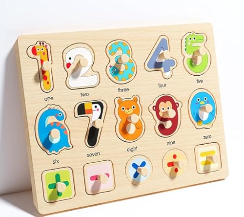 Geschenk 1. Geburtstag, Holzpuzzle ab 2 Jahre, Steckpuzzle Holz ab 1 Jahr, Lernspielzeug ab 1 Jahr, Montessori Puzzle, Zahlen Kinderspielzeug, Spielzeug ab 2 Jahre für Mädchen and Junge von Aohyue