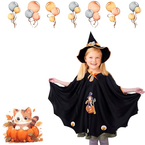 Aoiuenok Halloween Kostüm Kinder, Halloween Fledermaus Umhang mit Hut, Kinder Halloween Kostüm Fledermaus Umhang, mit Hut und Kürbis-Muster, für 90-150cm Jungen Mädchen Halloween Cosplay Party Aoiuenok Halloween Kostüm Kinder, Halloween Fledermaus Umhang mit Hut, Kinder Halloween Kostüm Fledermaus Umhang, mit Hut und Kürbis-Muster, für 90-150cm Jungen Mädchen Halloween Cosplay Party von Aoiuenok