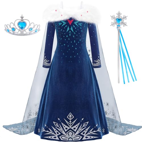 Aoiviss Mädchen Blau Prinzessin Kostüm Winter Warm Prinzessin Kleid Weihnachten Party Geburtstag Karneval von Aoiviss