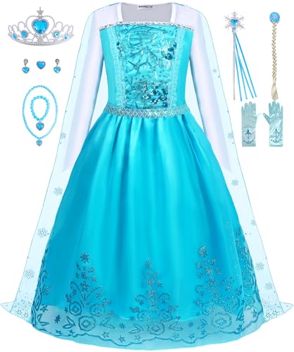 Aoiviss Mädchen Blau Prinzessin Kostüm Langarm Pailletten Partykleid Weihnachten Verkleidung Karneval Prinzessinkleid Halloween Fest 130 von Aoiviss