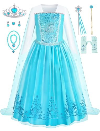 Aoiviss Mädchen Blau Prinzessin Kostüm Langarm Pailletten Partykleid Weihnachten Verkleidung Karneval Prinzessinkleid Halloween Fest 120 von Aoiviss