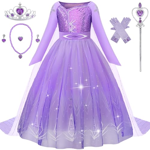 Aoiviss Mädchen Lila Langarm Prinzessin Kostüm Pailletten Prinzessin Kleid Cosplay Party Verkleidung Karneval Halloween 140 von Aoiviss