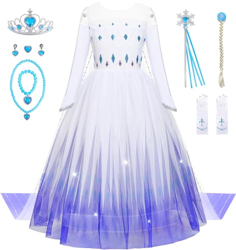 Aoiviss Mädchen Pailletten Prinzessin Kleid Weiß Langarm Prinzessin Kostüm Diamant Party Verkleidung Karneval Halloween 100 von Aoiviss