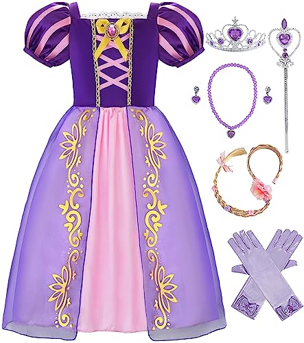 Aoiviss Mädchen Puffärmel Prinzessin Kostüm Lila Kurzarm Prinzessinkleid Cosplay Party Geburtstag Halloween Weihnachten 140 von Aoiviss