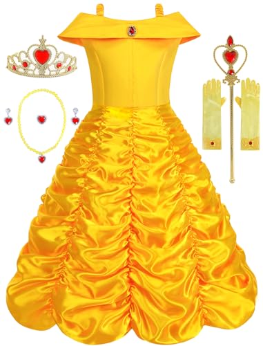 Aoiviss Mädchen Prinzessin Kostüm Ärmellos Party Prinzessin Kleid Karneval Cosplay Halloween Weihnachten Geburtstag Gelb 130 von Aoiviss
