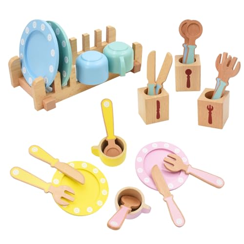 24pcs Spielküche zubehör Holz, Aolkee kinderküche zubehör, Spielzeug Küche Geschirr Set, kinderküche Geschirr,Küche Zubehör, Holz Küche Zubehör, Kleinkind Küche, Kinder Rollenspiel Alter 3+ Jahre von AolKee