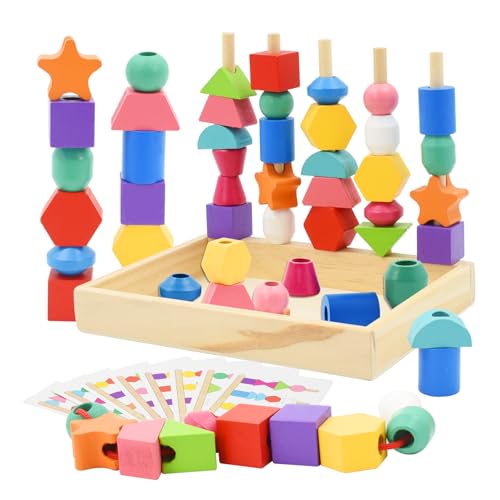 AolKee 2 in 1 Gewinde Spielzeug Holz Perlen, Holzspielzeug, Montessori-Spielzeug für 3 Jahre, Feine Motorik Spielzeug, Farbe Sortieren Spielzeug für Kleinkinder, Bildungsspielzeug AolKee 2 in 1 Gewinde Spielzeug Holz Perlen, Holzspielzeug, Montessori-Spielzeug für 3 Jahre, Feine Motorik Spielzeug, Farbe Sortieren Spielzeug für Kleinkinder, Bildungsspielzeug von AolKee