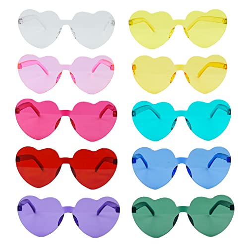 AolKee Packung mit 10 Farben Herzförmige Partybrille, Randlose Herz-Sonnenbrille, lustige Brille, Partybrille für Erwachsene, Kinder, Foto-Requisiten von AolKee