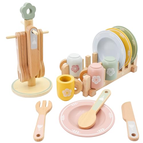 Kinderküche zubehör Holz, Aolkee Holz Spielzeug Küchengeschirr Set, Kleinkind Küche Set, küchenzubehör Kinder , zubehör kinderküche Kinder Rollenspiel Alter 3+ JahreK von AolKee
