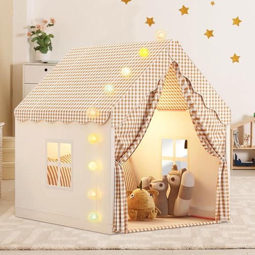 Aolawco Kind Spielen Zelt mit Lichtern, Kinder Zelt Indoor | Bett Zelt Prinzessin Zelt, große Kinder Haus Indoor & Outdoor, Prinzessin Zelt für Mädchen Spielzeug Haus Geschenk-Khaki (47 * 40 * 51) von Aolawco