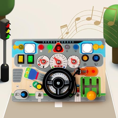 Montessori Sensorikspielzeug mit simuliertem Lenkrad und LED-Lichtschaltern, Busy Board Mit Smart Sound, Sensorisches Aktivitätsbrett, Motorische Fähigkeiten, Klang, Geschenk für 1-5 Mädchen Junge Montessori Sensorikspielzeug mit simuliertem Lenkrad und LED-Lichtschaltern, Busy Board Mit Smart Sound, Sensorisches Aktivitätsbrett, Motorische Fähigkeiten, Klang, Geschenk für 1-5 Mädchen Junge von Aolawco