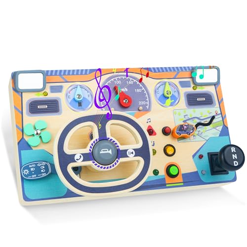 Montessori Spielzeug Steuerrad Kinder Lenkrad Busy Board, Holzspielzeug Activity Board mit simuliertem Lenkrad und LED-Lichtschaltern - Ideales Reisespielzeug und Geschenk für Jungen und Mädchen Montessori Spielzeug Steuerrad Kinder Lenkrad Busy Board, Holzspielzeug Activity Board mit simuliertem Lenkrad und LED-Lichtschaltern - Ideales Reisespielzeug und Geschenk für Jungen und Mädchen von Aolawco