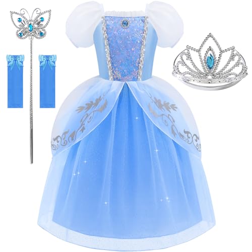 Aolliya Prinzessin Kleid für Mädchen Blau Puffärmel Prinzessin Kostüm für Halloween Cosplay Karneval von Aolliya