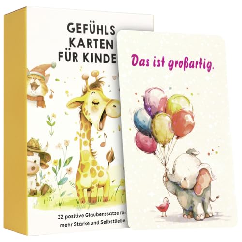 Aolso Affirmationskarten Kinder, 32 Stück, Deutsch, Umgang mit Gefühlen Lernen mit Gefühlskarten, Achtsamkeitskarten für positives Denken, Selbstliebe, Mut und Dankbarkeit von Aolso