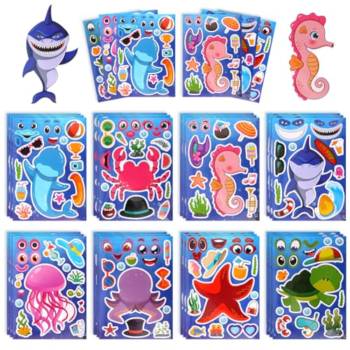 Aolso Aufkleber für Kinder, 24 Blätter, Gemischte Stickers, Meerestiere Cartoon Stickers für Kinder, Themen für Jungen und Mädchen, Geschenke zum Kindergeburtstag (15 x 21 cm) von Aolso