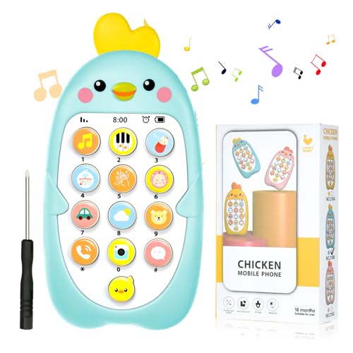 Aolso Baby Telefon Musikalisches Spielzeug Babyspielzeug Smartphone, Spielzeug-Telefon für Kinder, elektronisches gesprochenes Sprachenlernen, Geschenk für Babys, Mädchen und Jungen（Küken-Blau） von Aolso