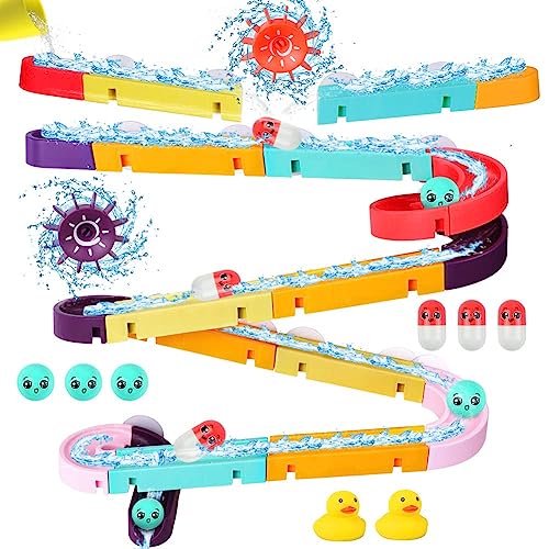 Aolso Badespielzeug, 44pcs Badewannenspielzeug Set, Baby Badespielzeug für die Badewanne, mit Autorennbahn, Kugelbahn Badewannen Kinder, Wasserspielzeug Kinder ab 3 4 5 6 Jahre von Aolso