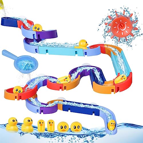 Aolso Badespielzeug, 48pcs Badewannenspielzeug Set, Baby Badespielzeug für die Badewanne, mit Autorennbahn, Kugelbahn Badewannen Kinder, Wasserspielzeug Kinder ab 3 4 5 6 Jahre von Aolso