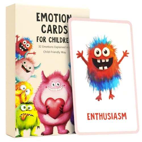 Aolso Gefühlskarten für Kinder, 32 Stück, Gefühlsmonster Karten, Englisch, Emotionskarten für Selbstregulation und EIN gutes Gefühl, Geeignet für Kindergärten, Grundschulen und Familien von Aolso