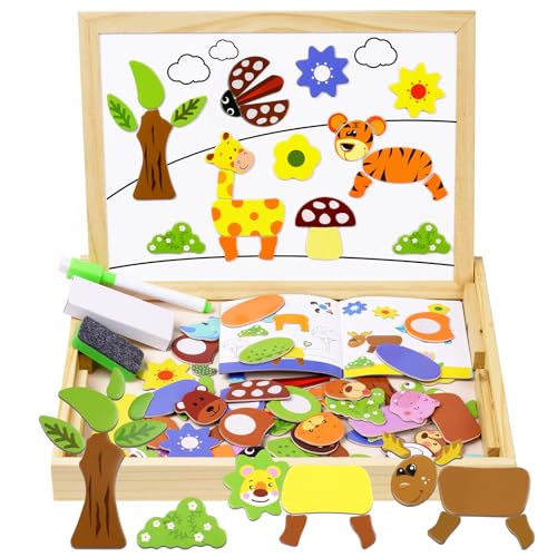Aolso Holz-Magnetpuzzle, Holzpuzzle, Zeichenstaffelei, Tafel, Magnetische Holzspielzeug, Kreativ Lernspielzeug für Kinder, pädagogisches Holzspielzeug für Jungen und Mädchen von Aolso