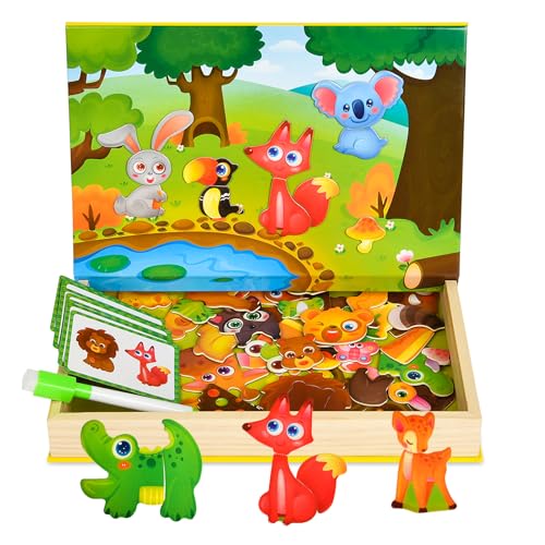 Aolso Holz-Magnetpuzzle, Kreative Magnetspiel Box, Tier-Magnettafel-Puzzlespiele, Magnetpuzzlespiele Spielzeug, Magnet Spielzeug Kinder, Kinder-Lernspielzeug für 3-4-5-jährige Mädchen-Jungen von Aolso