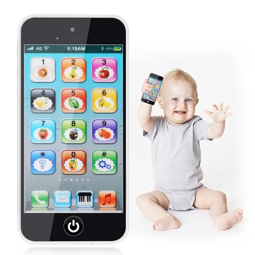 Aolso Telefon-Spielzeug für Babys, Musik-Handy-Spielzeug, gefälschtes Telefon-Spielzeug, Spielzeug-Telefon für Jungen und Mädchen, Baby-Spielzeug-Geschenke, Kinder Lernen Mobiltelefon (Schwarz) von Aolso