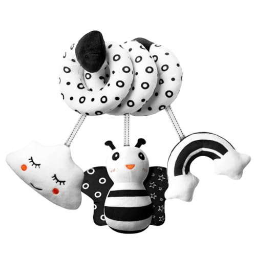 Aolso Kinderwagen Spielzeug, Baby Activity-Spirale Kette, schwarz-weißes Spielzeug, Baby-Hängespielzeug, Stoff-Spirale zum Greifen und Fühlen Mit Glocke Spielzeug (Biene) von Aolso