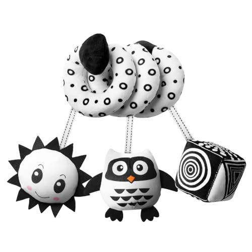 Aolso Kinderwagen Spielzeug, Baby Activity-Spirale Kette, schwarz-weißes Spielzeug, Baby-Hängespielzeug, Stoff-Spirale zum Greifen und Fühlen Mit Glocke Spielzeug (Eule) von Aolso