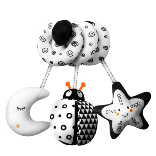 Aolso Kinderwagen Spielzeug, Baby Activity-Spirale Kette, schwarz-weißes Spielzeug, Baby-Hängespielzeug, Stoff-Spirale zum Greifen und Fühlen Mit Glocke Spielzeug (Marienkäfer) von Aolso