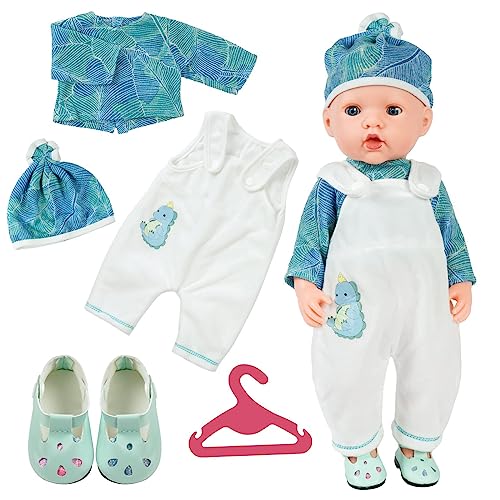 Aolso Kleidung Outfits für Baby Puppen, Puppenkleidung = Grün Langarm+Weiß Hose+ Hut+1 Paar Schuhe+Kleiderbügel, Puppe Zubehör für Baby Puppen 35-45 cm Aolso Kleidung Outfits für Baby Puppen, Puppenkleidung = Grün Langarm+Weiß Hose+ Hut+1 Paar Schuhe+Kleiderbügel, Puppe Zubehör für Baby Puppen 35-45 cm von Aolso