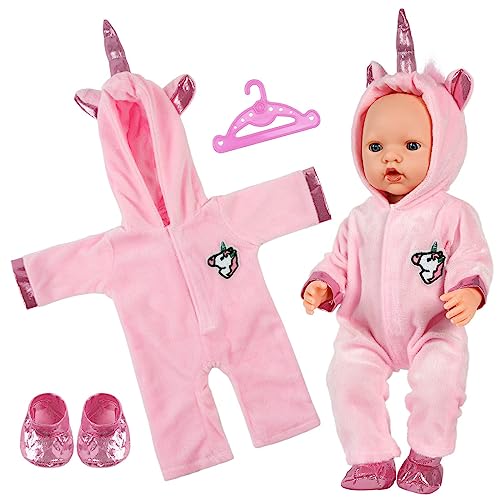 Aolso Kleidung Outfits für Baby Puppen, Puppenkleidung=Rosa Einhorn Bodysuit mit Kapuze+Socke+Zufällige Aufhänger, Puppe Zubehör für Baby Puppen 35-45 cm Aolso Kleidung Outfits für Baby Puppen, Puppenkleidung=Rosa Einhorn Bodysuit mit Kapuze+Socke+Zufällige Aufhänger, Puppe Zubehör für Baby Puppen 35-45 cm von Aolso