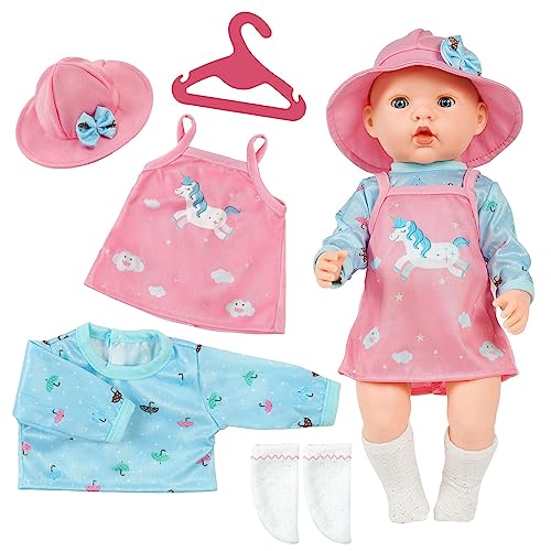 Aolso Kleidung Outfits für Baby Puppen, Puppenkleidung =langärmeliges Trägerkleid+Mütze+Socke+Aufhänger, Puppe Zubehör für Baby Puppen 35-45 cm Aolso Kleidung Outfits für Baby Puppen, Puppenkleidung =langärmeliges Trägerkleid+Mütze+Socke+Aufhänger, Puppe Zubehör für Baby Puppen 35-45 cm von Aolso