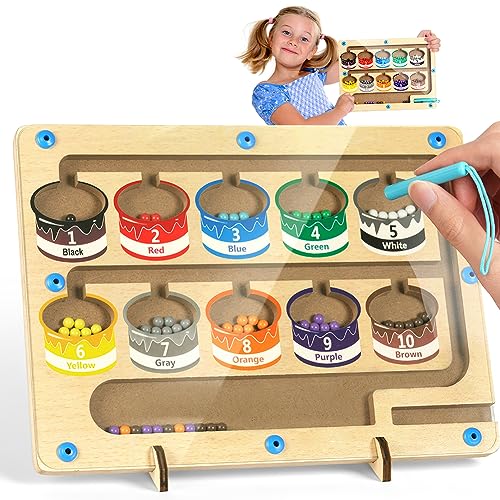 Aolso Magnetische Farbe Perlen Spielzeug, Magnetisches Farb und Zahlenlabyrinth Spielzeug, Lernspielzeug für Kinder, Montessori-Lernspielzeug, Motorikspielzeug Geschenk 2-5 Jahre (Gelb) von Aolso